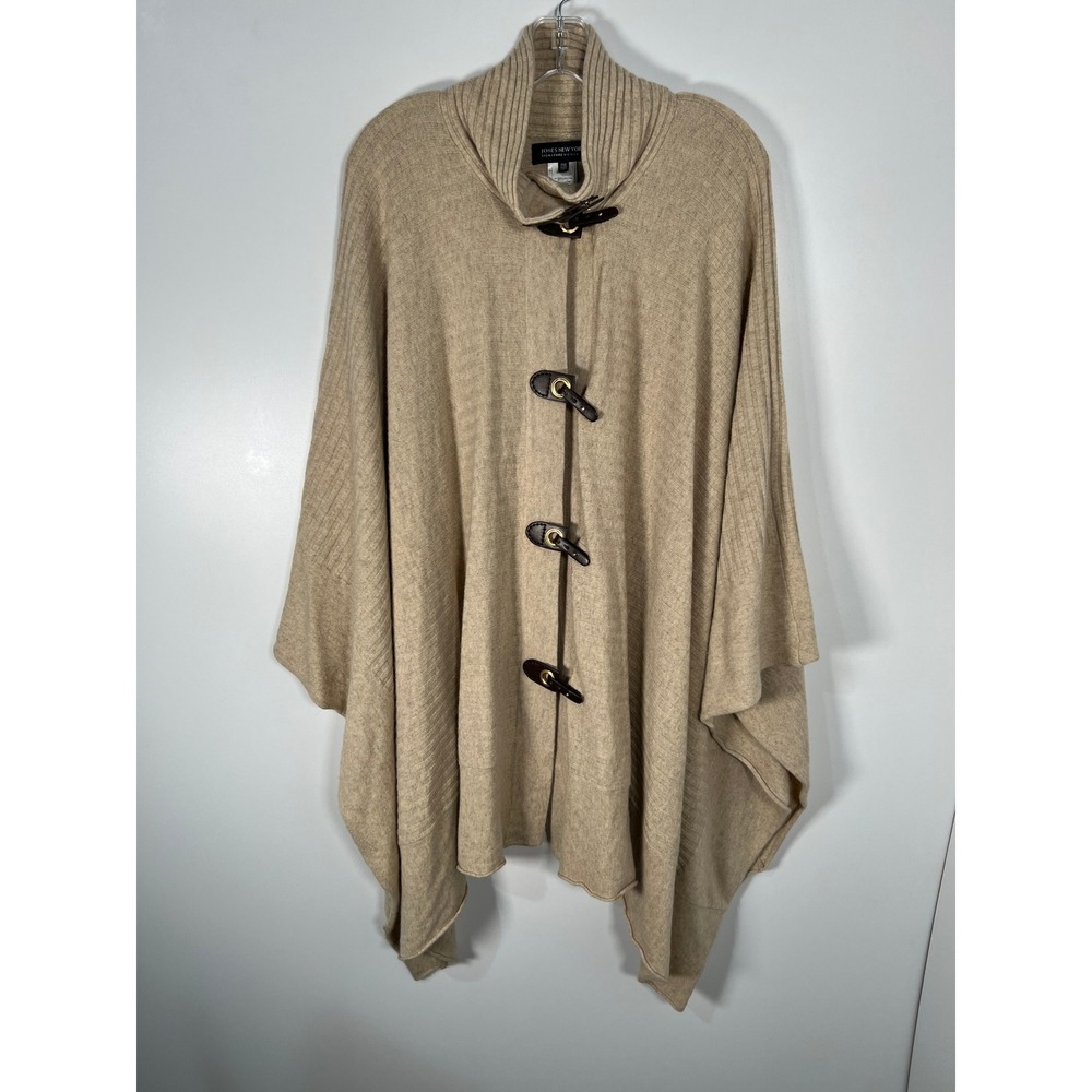 Jones New York Signature Tan Ribbed Toggle Poncho Cape Wrap OS